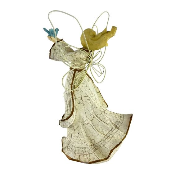 Vintage Tender Hearts Angel Figurine with Bluebird, Wire Wings, Crackle Finish - Picture 4 of 16